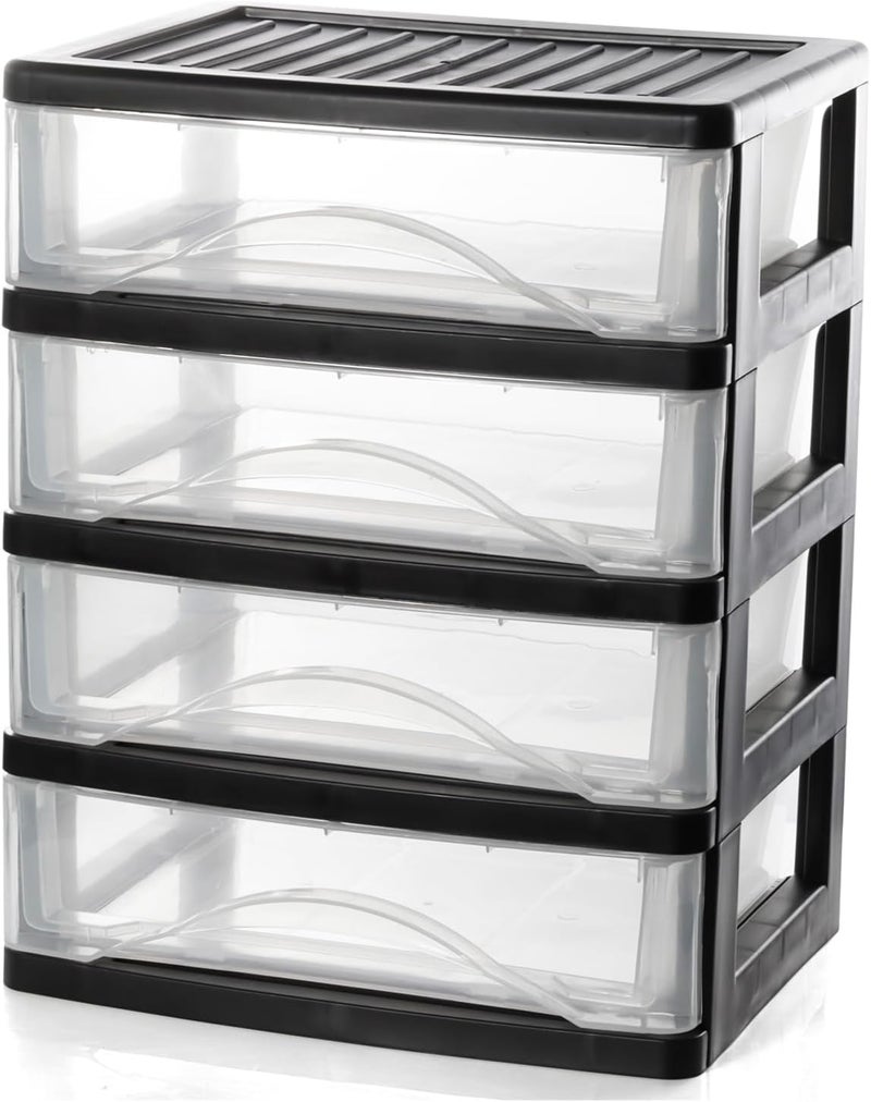 BYCY 4-Drawer Clear Stacking Desktop Organizer for Office Supplies Small Business Organization, Stackable Storage Drawers Plastic Storage Bins For Kitchen Cabinets, Pantry, Home Organization - Image 1